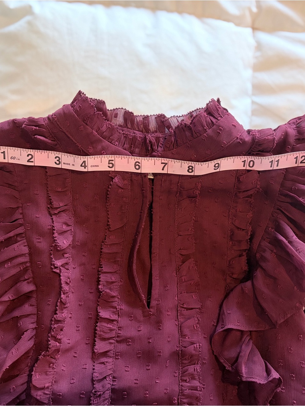 LOFT Plum Ruffle Swiss-Dot Blouse - Picture 2 of 7
